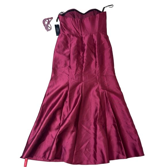 ALFRED SUNG D759 SATIN TWILL STRAPLESS BURGUNDY TRUMPET DRESS GOWN 16 - Picture 4 of 6